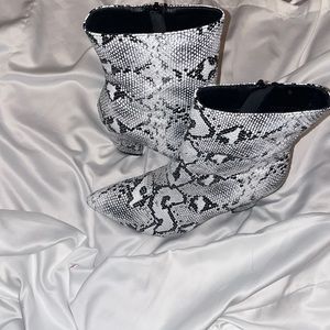 Snakeskin print faux leather ankle boot
